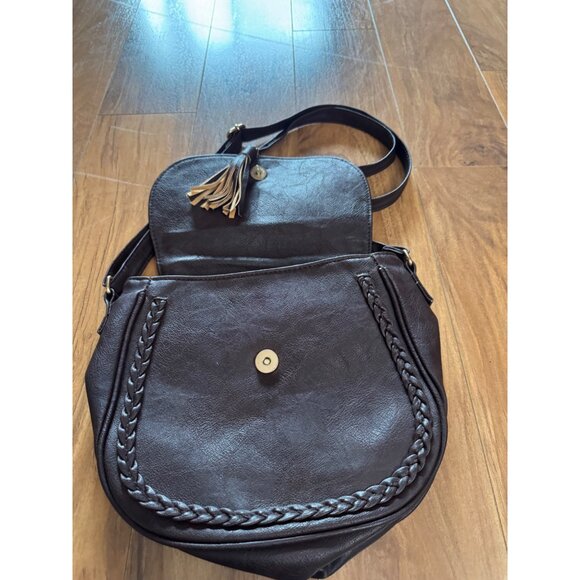 K K Xiu Brown Crossbody Bag  Braided Detailing & Tassel - Picture 2 of 6